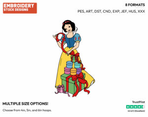 Snow White Preparing Her Christmas Presents - Disney Characters - Christmas - Holiday Inspired Embroidery Design in 3 sizes & 8 formats
