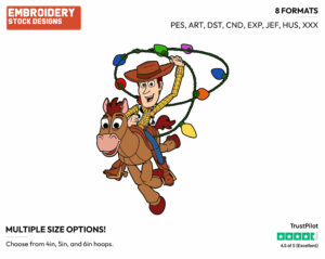 Woody Riding Bullseye - Disney Characters - Christmas - Holiday Inspired Embroidery Design in 3 sizes & 8 formats