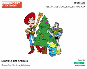 Alien, Woody, Buzz Lightyear Decorating Christmas Tree - Disney Characters - Christmas - Holiday Inspired Embroidery Design in 3 sizes & 8 formats