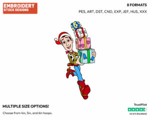Woody Carrying Presents - Disney Characters - Christmas - Holiday Inspired Embroidery Design in 3 sizes & 8 formats