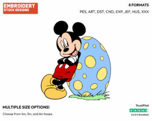 Mickey Mouse Leaning Against An Easter Egg - Disney Characters - Easter - Holiday Inspired Embroidery Design in 3 sizes & 8 formats
