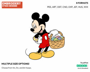 Mickey Mouse Holding An Easter Egg Basket - Disney Characters - Easter - Holiday Inspired Embroidery Design in 3 sizes & 8 formats