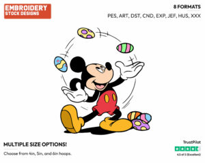 Mickey Juggling Eggs - Disney Characters - Easter - Holiday Inspired Embroidery Design in 3 sizes & 8 formats