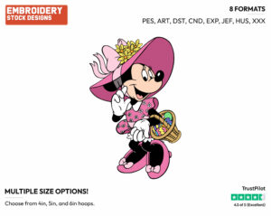 Minnie Mouse Dressed Up For Easter With A Basket Full Of Eggs - Disney Characters - Easter - Holiday Inspired Embroidery Design in 3 sizes & 8 formats