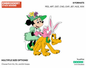 Minnie Tying Pluto's Bunny Hat - Disney Characters - Easter - Holiday Inspired Embroidery Design in 3 sizes & 8 formats