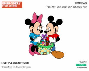 Mickey, Minnie Holding Easter Basket - Disney Characters - Easter - Holiday Inspired Embroidery Design in 3 sizes & 8 formats