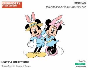 Mickey, Minnie Wearing Bunny Ears - Disney Characters - Easter - Holiday Inspired Embroidery Design in 3 sizes & 8 formats