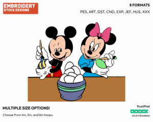 Mickey & Minnie Mouse - Disney Characters - Easter - Holiday Inspired Embroidery Design in 3 sizes & 8 formats