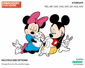 Mickey, Minnie - Disney Characters - Easter - Holiday Inspired Embroidery Design in 3 sizes & 8 formats