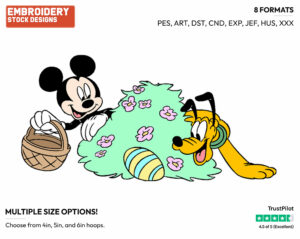 Mickey Mouse, Pluto - Disney Characters - Easter - Holiday Inspired Embroidery Design in 3 sizes & 8 formats