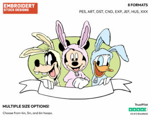 Goofy, Mickey, Donald - Disney Characters - Easter - Holiday Inspired Embroidery Design in 3 sizes & 8 formats