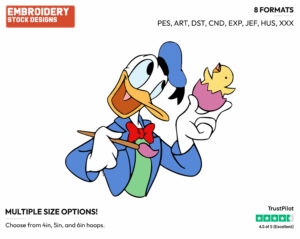 Donald Duck Painting An Egg - Disney Characters - Easter - Holiday Inspired Embroidery Design in 3 sizes & 8 formats