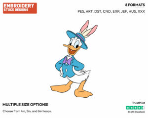 Donald Wearing Bunny Ears - Disney Characters - Easter - Holiday Inspired Embroidery Design in 3 sizes & 8 formats