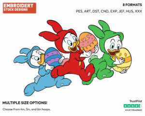 Huey, Dewey, Louie Carrying Easter Eggs - Disney Characters - Easter - Holiday Inspired Embroidery Design in 3 sizes & 8 formats