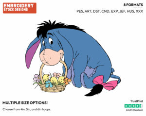 Eeyore With A Basket Of Eggs - Disney Characters - Easter - Holiday Inspired Embroidery Design in 3 sizes & 8 formats