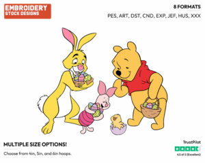 Winnie The Pooh, Piglet And Rabbit - Disney Characters - Easter - Holiday Inspired Embroidery Design in 3 sizes & 8 formats