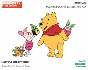 Winnie The Pooh, Piglet - Disney Characters - Easter - Holiday Inspired Embroidery Design in 3 sizes & 8 formats