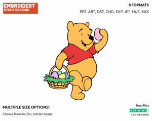 Winnie The Pooh On An Easter Egg Hunt - Disney Characters - Easter - Holiday Inspired Embroidery Design in 3 sizes & 8 formats