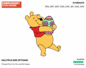 Winnie The Pooh Carrying An Easter Egg - Disney Characters - Easter - Holiday Inspired Embroidery Design in 3 sizes & 8 formats