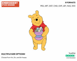Winnie The Pooh Holding A Honeypot Of Easter Eggsg - Disney Characters - Easter - Holiday Inspired Embroidery Design in 3 sizes & 8 formats