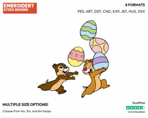 Chip And Dale Carrying Easter Eggs - Disney Characters - Easter - Holiday Inspired Embroidery Design in 3 sizes & 8 formats