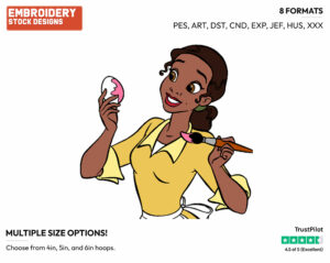 Tiana Painting Easter Egg - Disney Characters - Easter - Holiday Inspired Embroidery Design in 3 sizes & 8 formats
