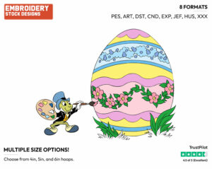 Jiminy Cricket Painting Easter Egg - Disney Characters - Easter - Holiday Inspired Embroidery Design in 3 sizes & 8 formats