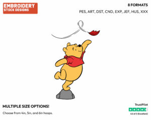 Winnie The Pooh Snatching At A Leaf In The Wind - Disney Characters - Autumn & Fall Season - Holiday Inspired Embroidery Design in 3 sizes & 8 formats