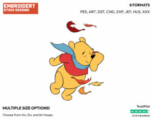Winnie The Pooh On Windy Day - Disney Characters - Autumn & Fall Season - Holiday Inspired Embroidery Design in 3 sizes & 8 formats