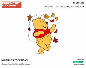 Winnie The Pooh - Disney Characters - Autumn & Fall Season - Holiday Inspired Embroidery Design in 3 sizes & 8 formats