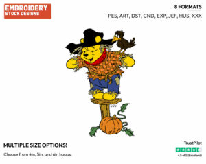 Winnie The Pooh As A Scarecrow - Disney Characters - Autumn & Fall Season - Holiday Inspired Embroidery Design in 3 sizes & 8 formats