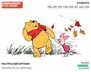Pooh, Piglet Taking A Walk In The Fall - Disney Characters - Autumn & Fall Season - Holiday Inspired Embroidery Design in 3 sizes & 8 formats