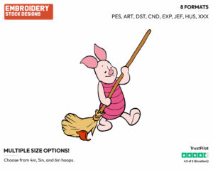 Piglet Sweeping Leaves - Disney Characters - Autumn & Fall Season - Holiday Inspired Embroidery Design in 3 sizes & 8 formats