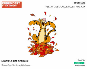 Tigger Jumping In Fall Leaves - Disney Characters - Autumn & Fall Season - Holiday Inspired Embroidery Design in 3 sizes & 8 formats