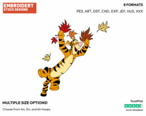 Tigger Playing In The Leaves - Disney Characters - Autumn & Fall Season - Holiday Inspired Embroidery Design in 3 sizes & 8 formats