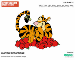 Tigger Surrounded By Apples - Disney Characters - Autumn & Fall Season - Holiday Inspired Embroidery Design in 3 sizes & 8 formats