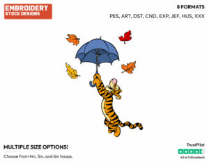 Tigger Umbrella - Disney Characters - Autumn & Fall Season - Holiday Inspired Embroidery Design in 3 sizes & 8 formats