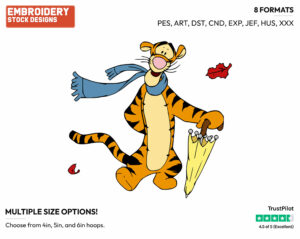 Tigger On Windy Day - Disney Characters - Autumn & Fall Season - Holiday Inspired Embroidery Design in 3 sizes & 8 formats