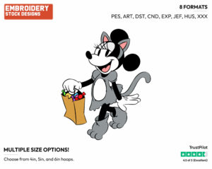 Classic Minnie Mouse As A Cat - Disney Characters - Halloween - Holiday Inspired Embroidery Design in 3 sizes & 8 formats
