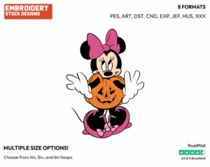 Minnie Mouse As A Pumpkin - Disney Characters - Halloween - Holiday Inspired Embroidery Design in 3 sizes & 8 formats