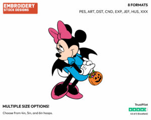 Minnie Mouse As A Bat - Disney Characters - Halloween - Holiday Inspired Embroidery Design in 3 sizes & 8 formats