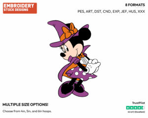 Minnie As A Witch - Disney Characters - Halloween - Holiday Inspired Embroidery Design in 3 sizes & 8 formats