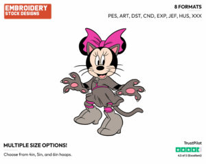 Minnie Dressed As A Cat For Halloween - Disney Characters - Halloween - Holiday Inspired Embroidery Design in 3 sizes & 8 formats