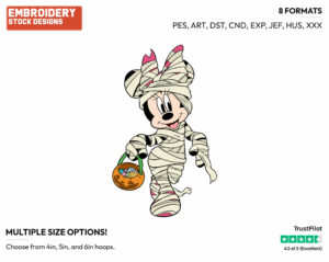 Minnie Trick-Or-Treating As A Mummy - Disney Characters - Halloween - Holiday Inspired Embroidery Design in 3 sizes & 8 formats