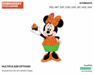 Minnie As A Cupcake - Disney Characters - Halloween - Holiday Inspired Embroidery Design in 3 sizes & 8 formats