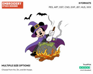 Witch Minnie Mouse Stirring Cauldron - Disney Characters - Halloween - Holiday Inspired Embroidery Design in 3 sizes & 8 formats