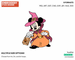 Minnie Mouse Trick Or Treating - Disney Characters - Halloween - Holiday Inspired Embroidery Design in 3 sizes & 8 formats