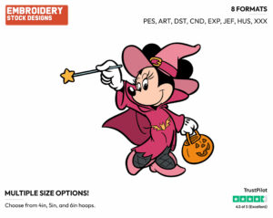 Witch Minnie Mouse - Disney Characters - Halloween - Holiday Inspired Embroidery Design in 3 sizes & 8 formats