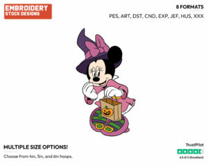 Minnie Mouse The Witch - Disney Characters - Halloween - Holiday Inspired Embroidery Design in 3 sizes & 8 formats