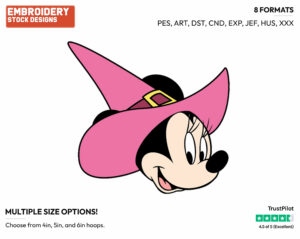 Minnie Mouse The Witch - Disney Characters - Halloween - Holiday Inspired Embroidery Design in 3 sizes & 8 formats